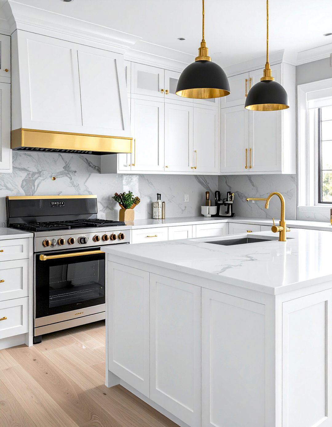 White Kitchen with Black Appliances and Gold Hardware - 25 White Kitchen with Black Appliances Ideas