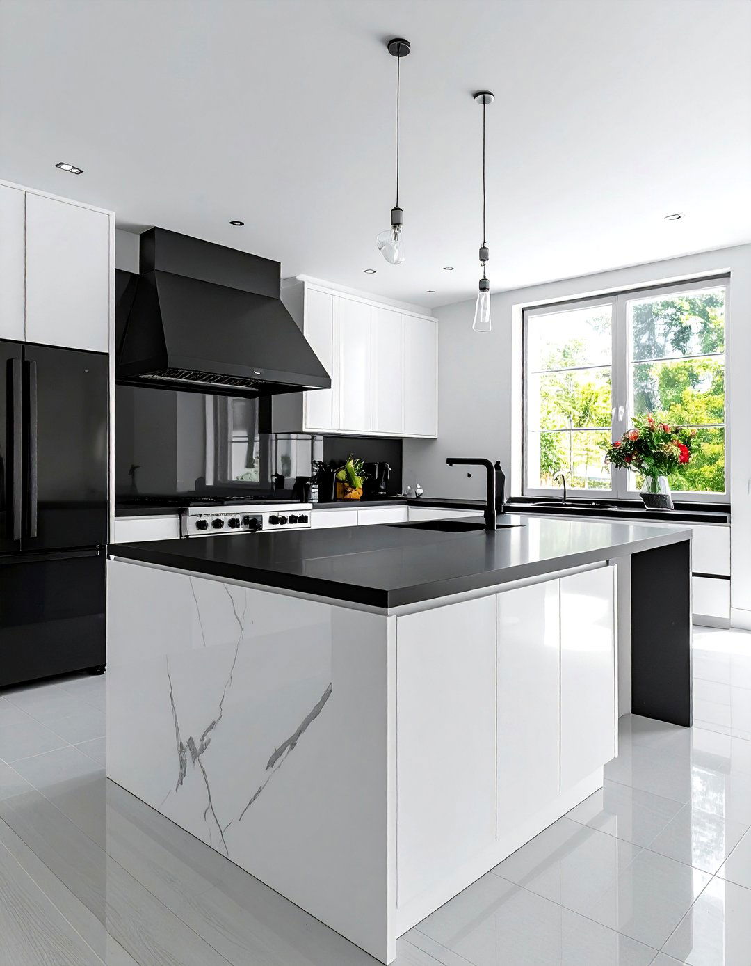 White Kitchen with Black Countertops - 25 White Kitchen with Black Appliances Ideas