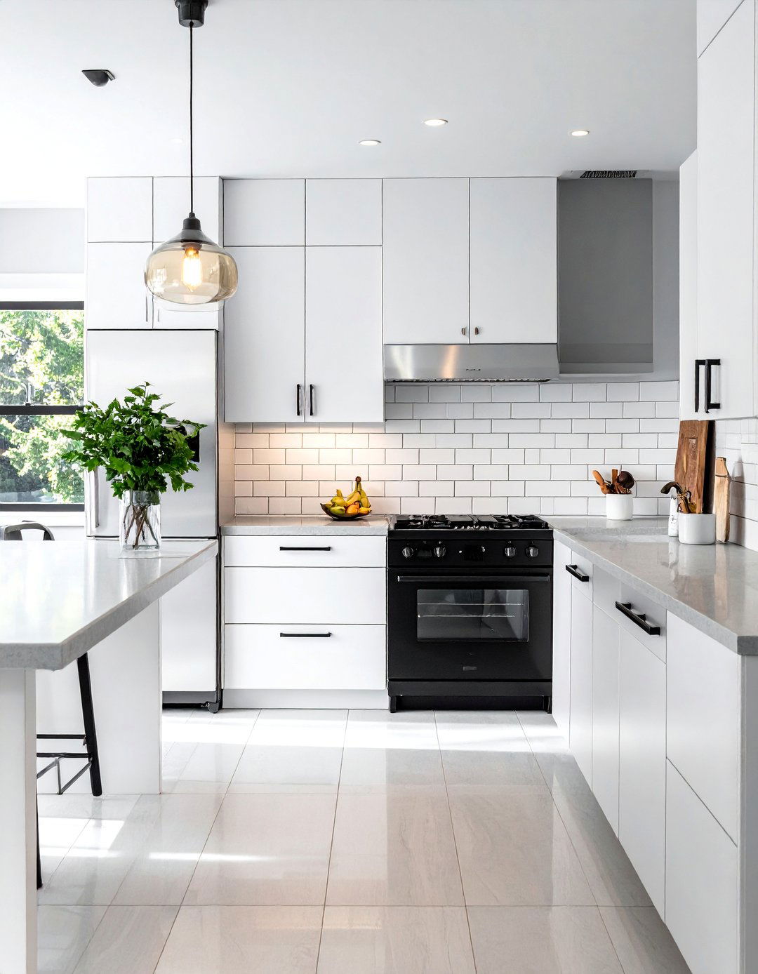 White Kitchen with Black Stainless Steel Appliances - 25 White Kitchen with Black Appliances Ideas