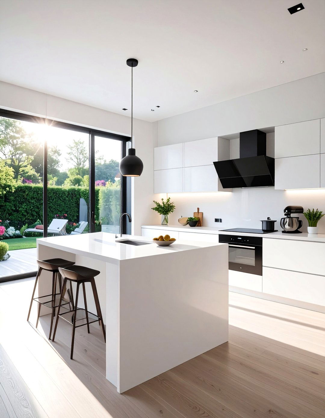 White Kitchen with Black Window Frames - 25 White Kitchen with Black Appliances Ideas