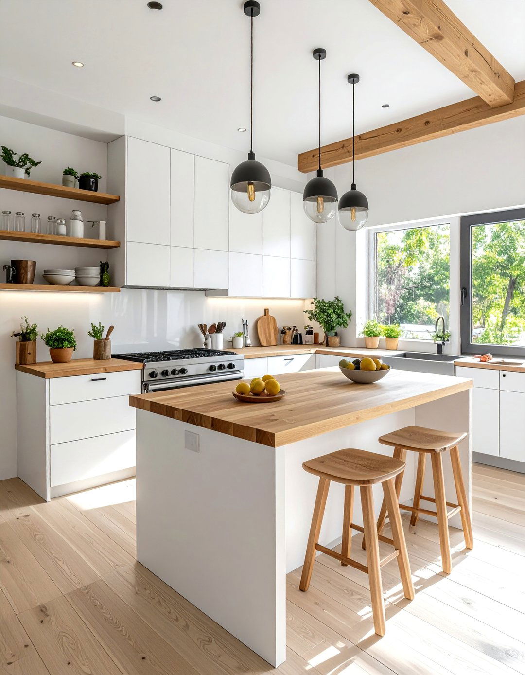 White Kitchen with Warm Wood Accents and Stainless Steel Appliances - 25 White Kitchen with Stainless Steel Appliances Ideas