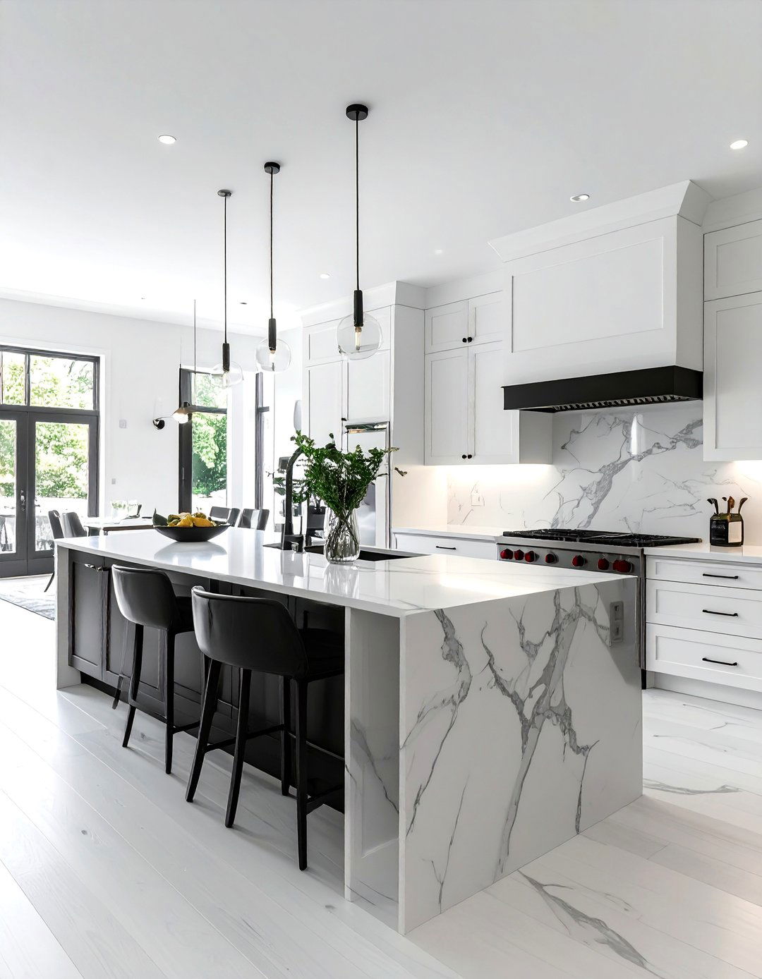 White Kitchen with a Black Kitchen Island - 25 White Kitchen with Black Appliances Ideas