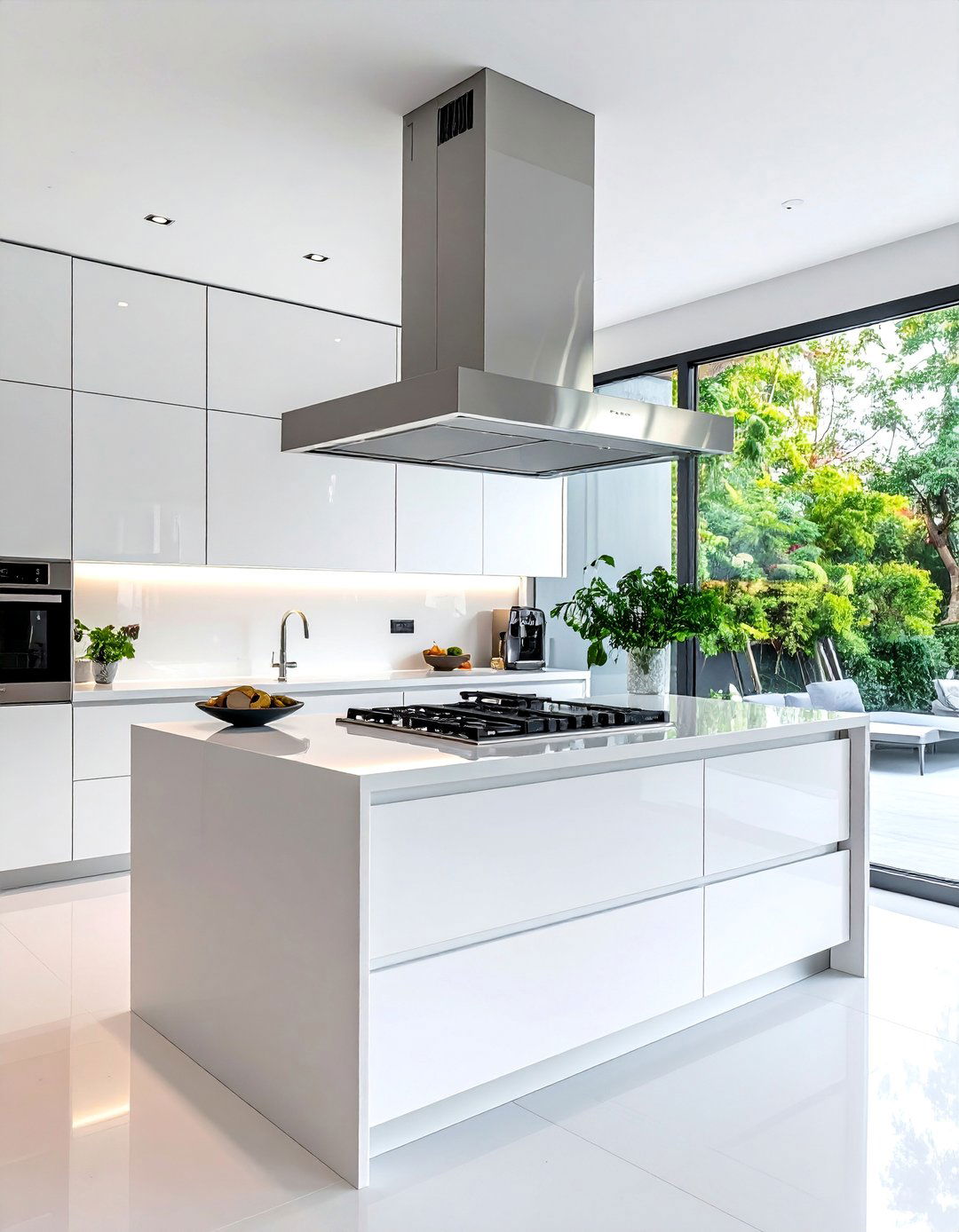 White Kitchen with a Stainless Steel Vent Hood - 25 White Kitchen with Stainless Steel Appliances Ideas