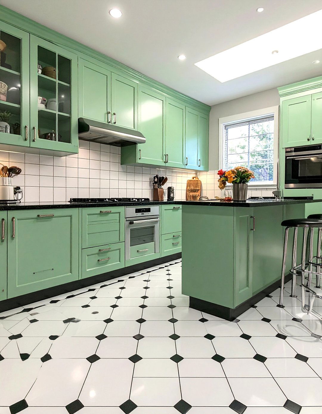 White Penny Tile Kitchen Floor with Dark Grout - 25 White Kitchen Floor Ideas for a Clean Look