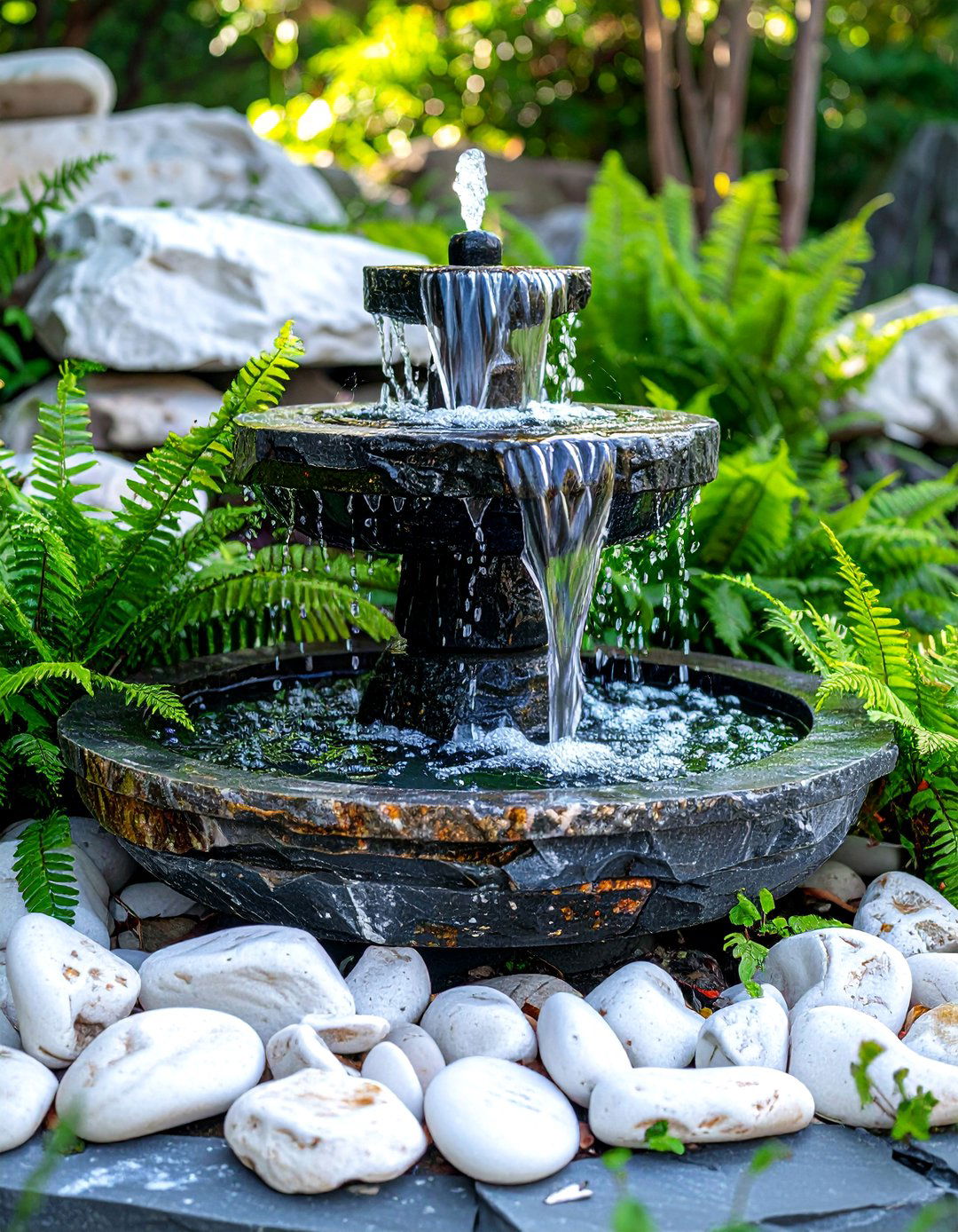 White Rock Surrounding a Water Feature - 25 White Rock Landscaping Ideas for a Serene Yard