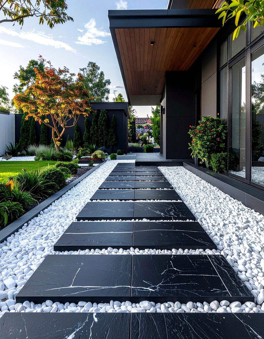 White Rock with Dark Pavers for Contrast - 25 White Rock Landscaping Ideas for a Serene Yard