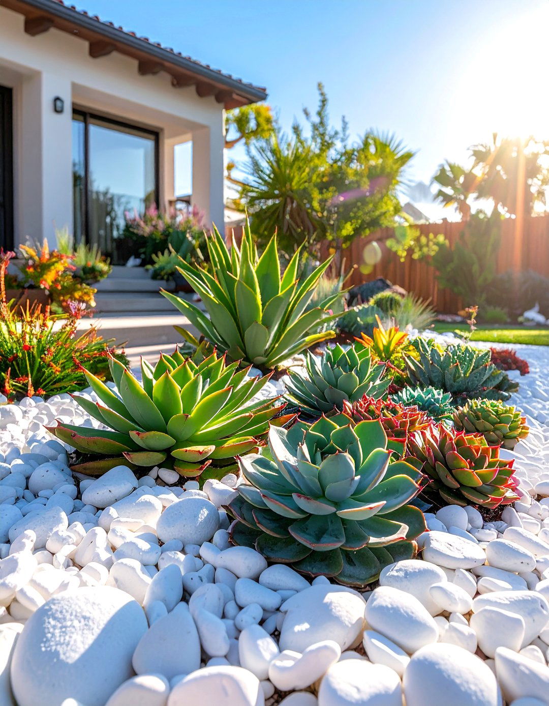White Rock with Succulent Beds - 25 White Rock Landscaping Ideas for a Serene Yard