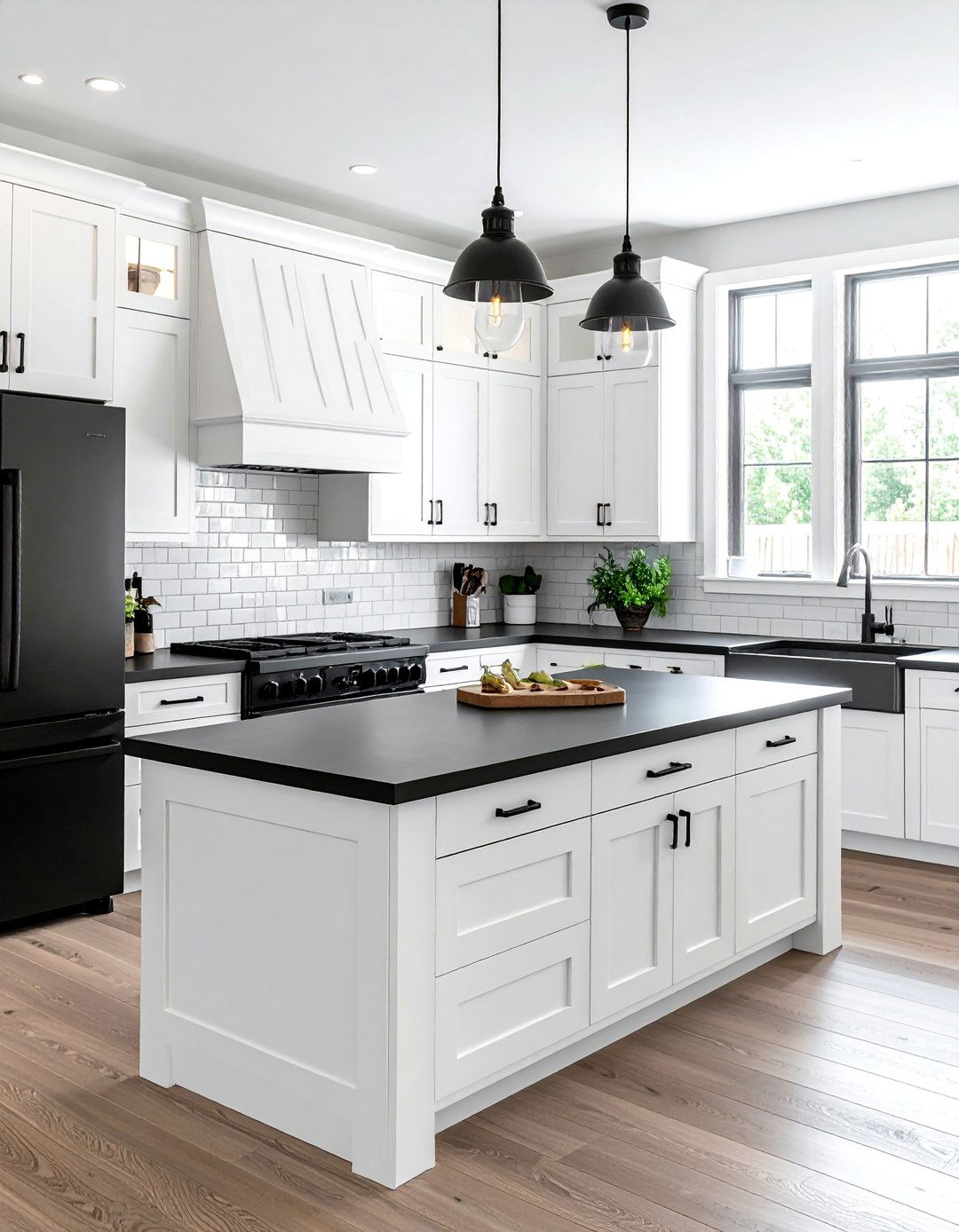 White Shaker Cabinets with Matte Black Appliances - 25 White Kitchen with Black Appliances Ideas