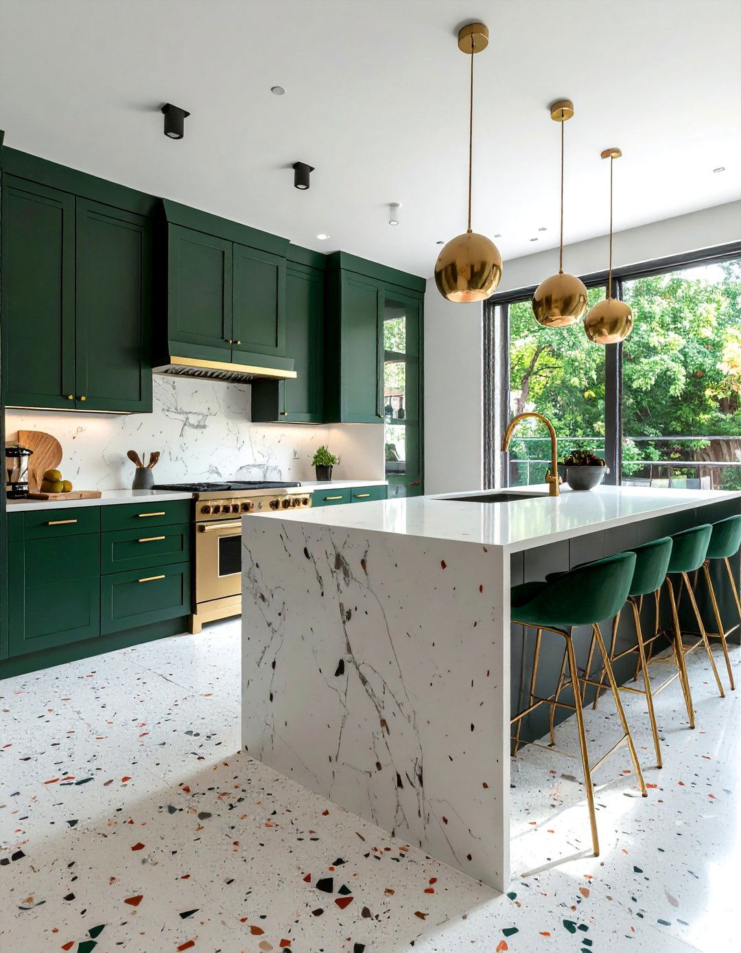 White Terrazzo Kitchen Floor with Colorful Flecks - 25 White Kitchen Floor Ideas for a Clean Look