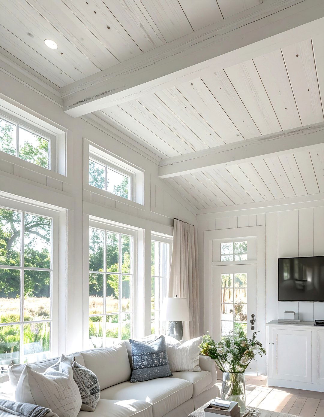 Whitewashed Wood Plank Farmhouse Ceiling - 20 Farmhouse Ceiling Ideas to Add Character to Your Home
