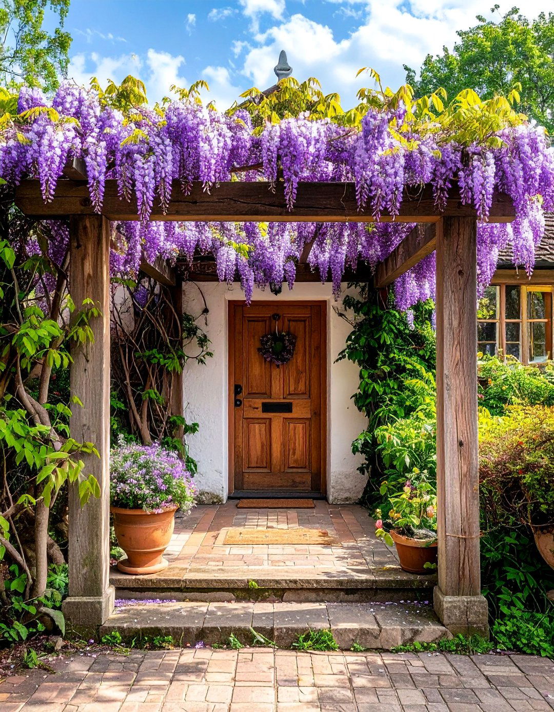 Wisteria Framed Cottage Front Door - 25 Cottage Front Door Ideas for a Charming Entryway