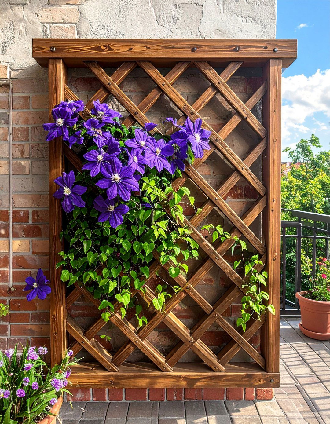Wooden Diamond Lattice Balcony Trellis - 20 Balcony Trellis Ideas for Outdoor Living Spaces