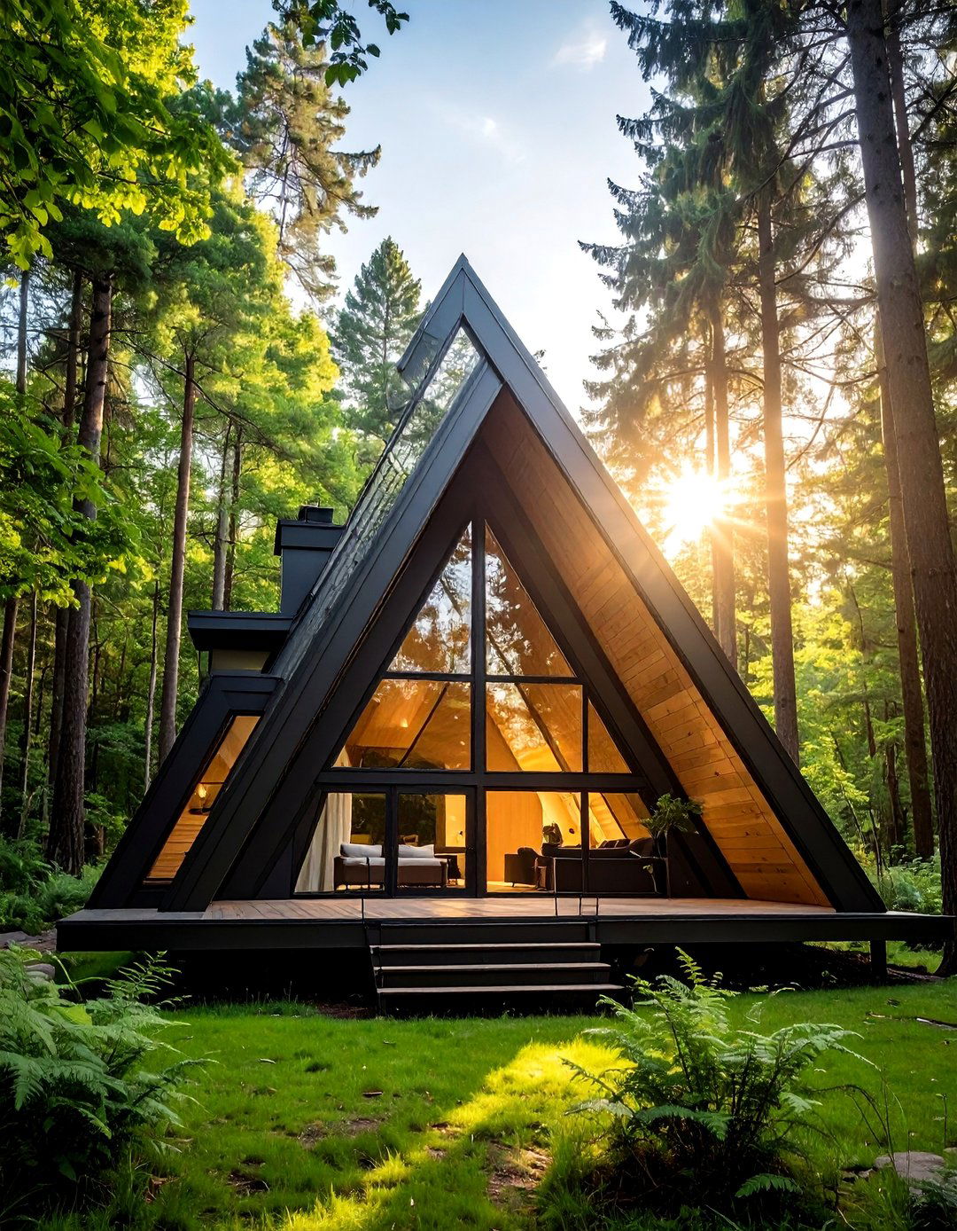 A Frame House in the Woods With a Dominant Black Roof - 25 Houses With Black Roofs for Sleek & Sophisticated Designs