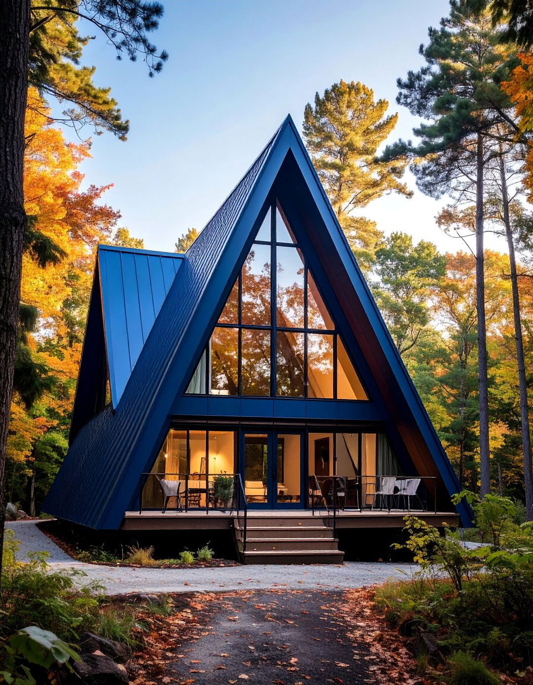 A Frame House with a Striking Blue Metal Roof - 25 Houses With Blue Metal Roofs for Modern & Timeless