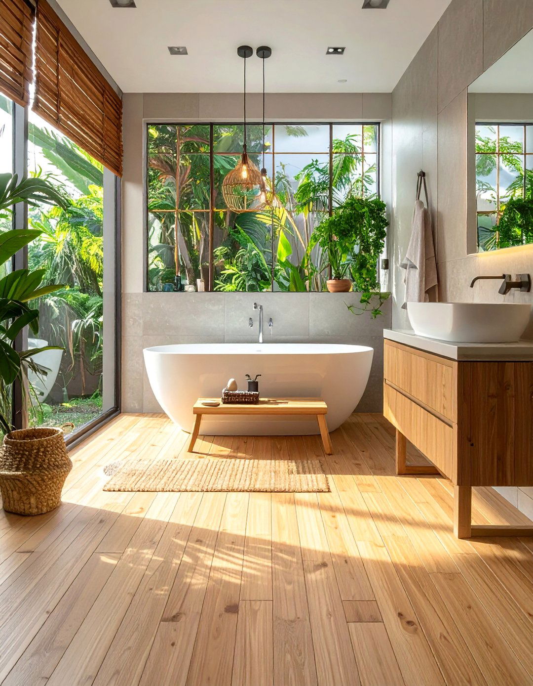 Bamboo Sustainable Flooring Solutions - 25 Ideas for Wood Floors in Bathrooms -Style & Durability