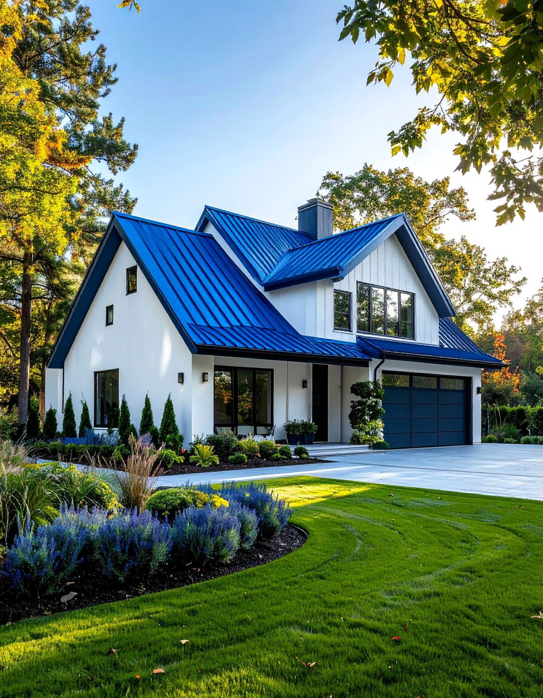 Blue Standing Seam Metal Roof on a Contemporary House - 25 Houses With Blue Metal Roofs for Modern & Timeless