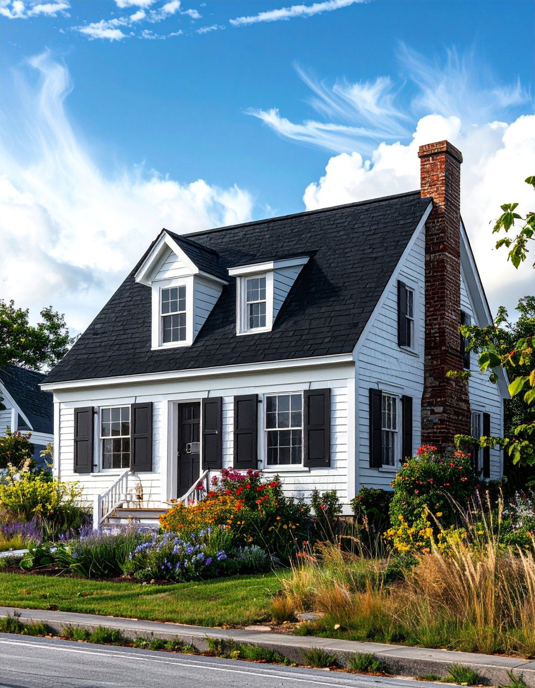 Cape Cod House With a Steeply Pitched Black Roof - 25 Houses With Black Roofs for Sleek & Sophisticated Designs