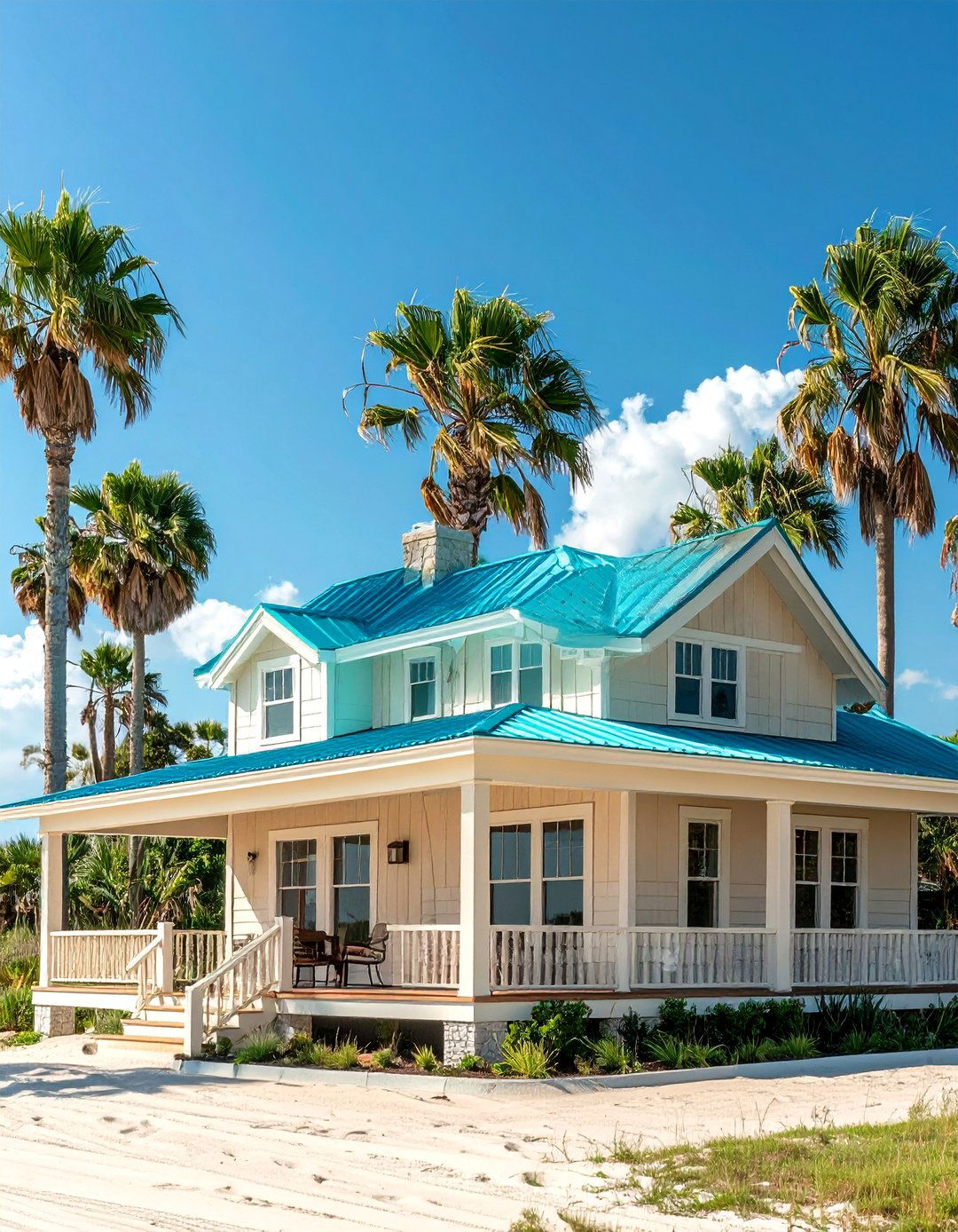 Coastal Home with a Bright Aqua Blue Metal Roof - 25 Houses With Blue Metal Roofs for Modern & Timeless