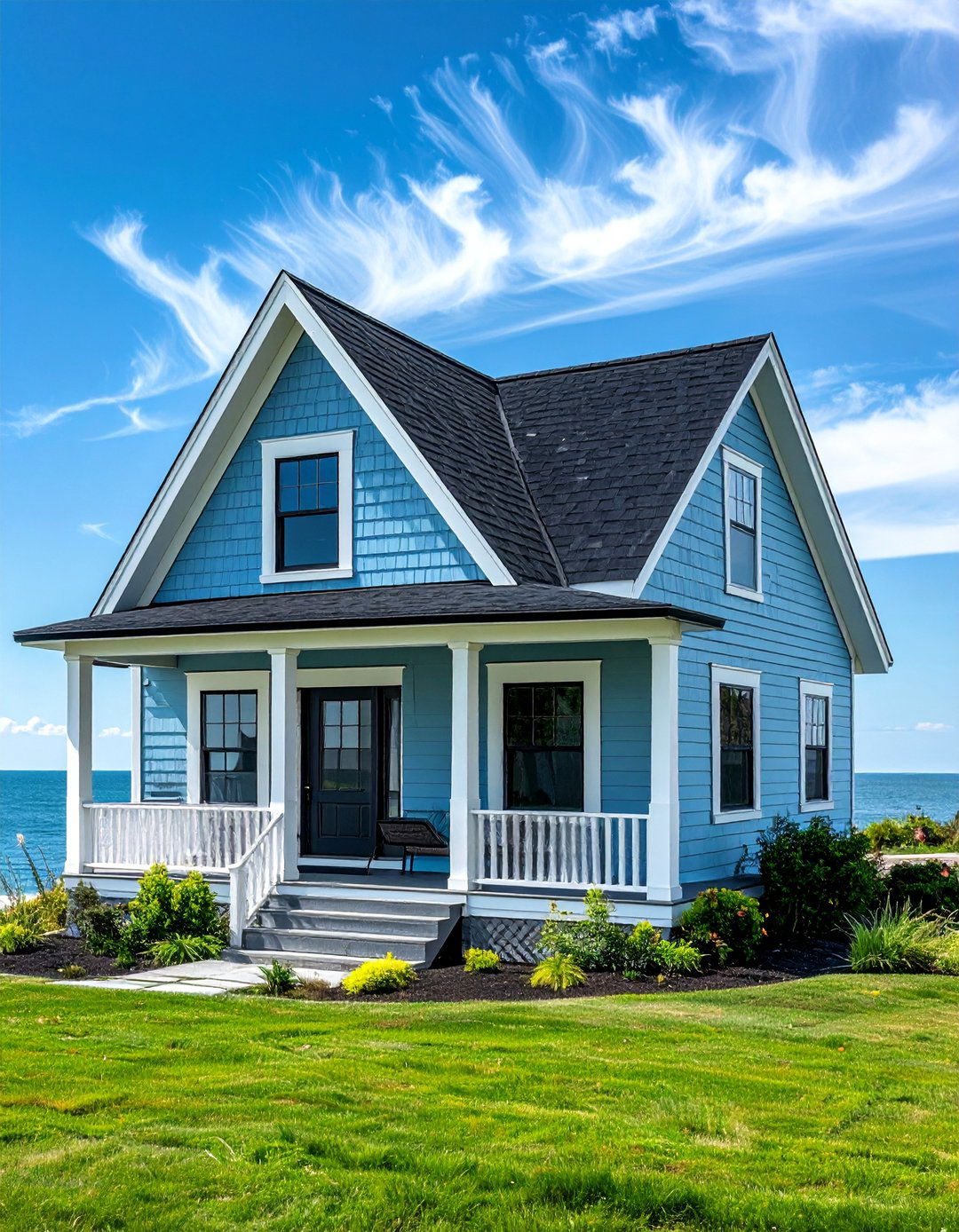 Coastal House With a Black Gable Roof - 25 Houses With Black Roofs for Sleek & Sophisticated Designs