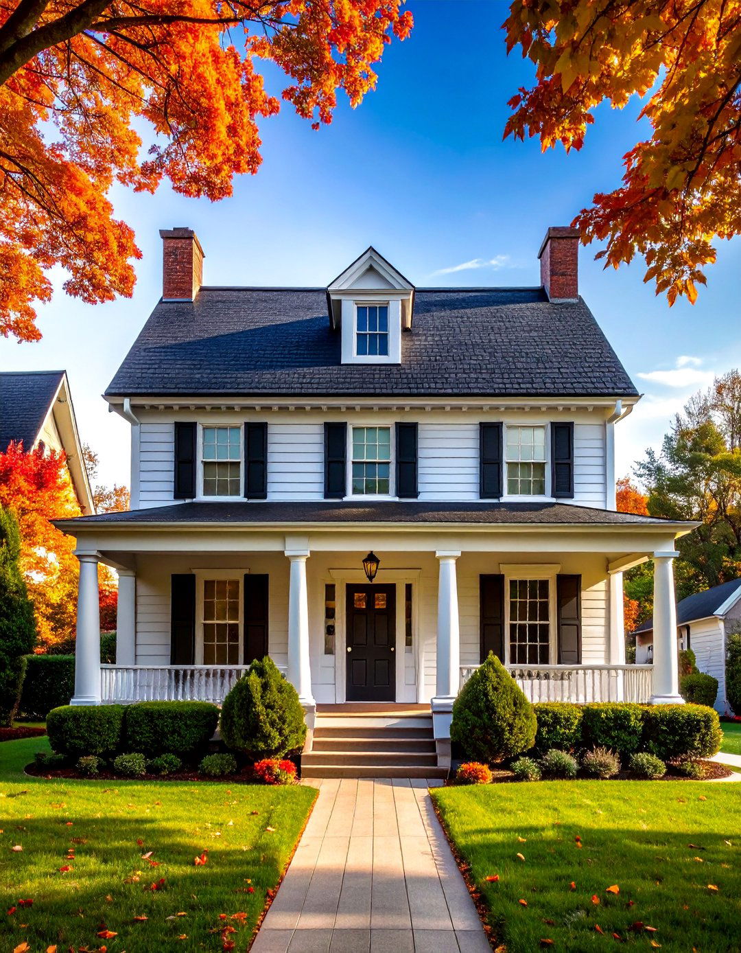 Colonial Revival House with a Black Roof and White Siding - 25 Houses With Black Roofs for Sleek & Sophisticated Designs