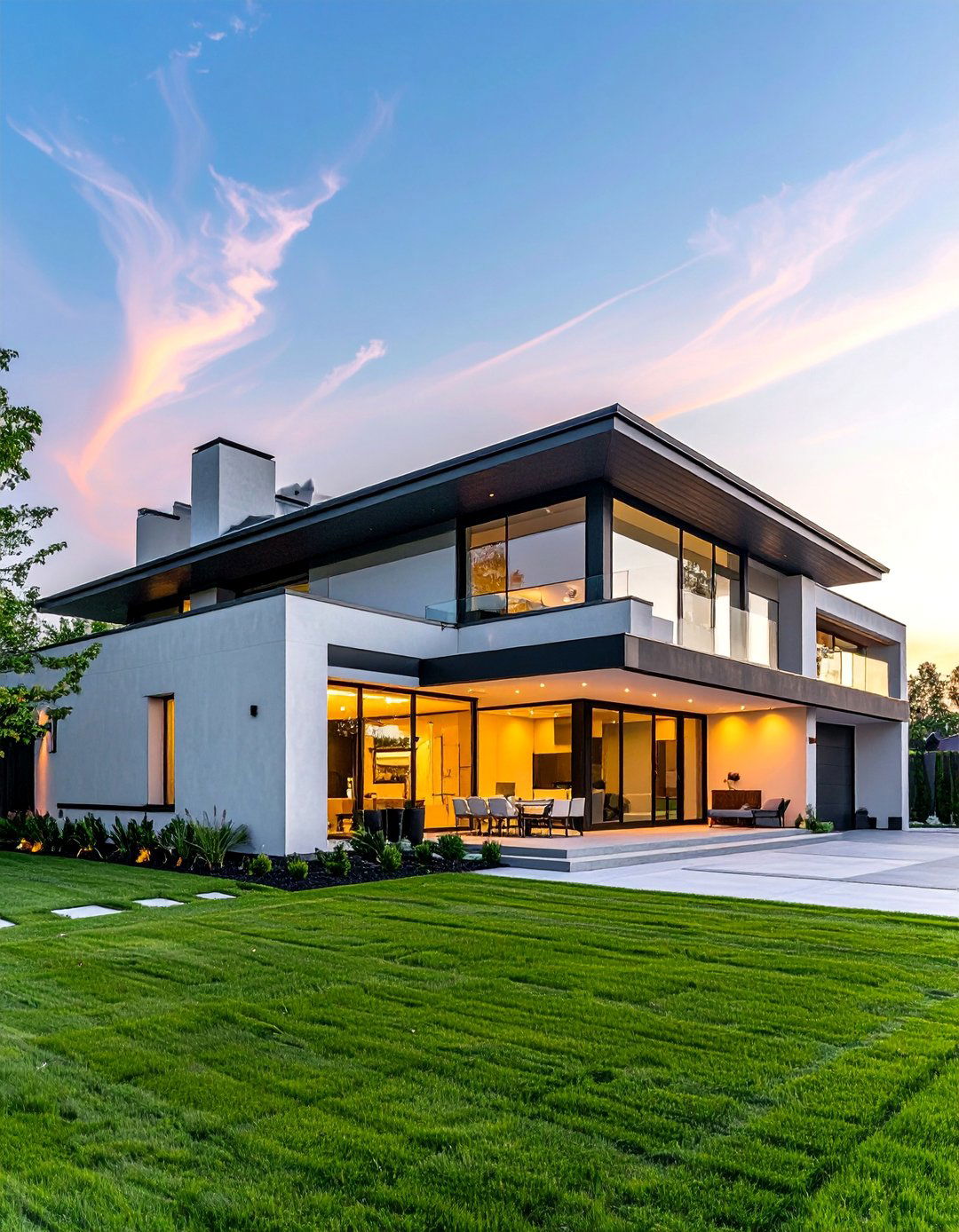 Contemporary Stucco House With a Flat Black Roof - 25 Houses With Black Roofs for Sleek & Sophisticated Designs
