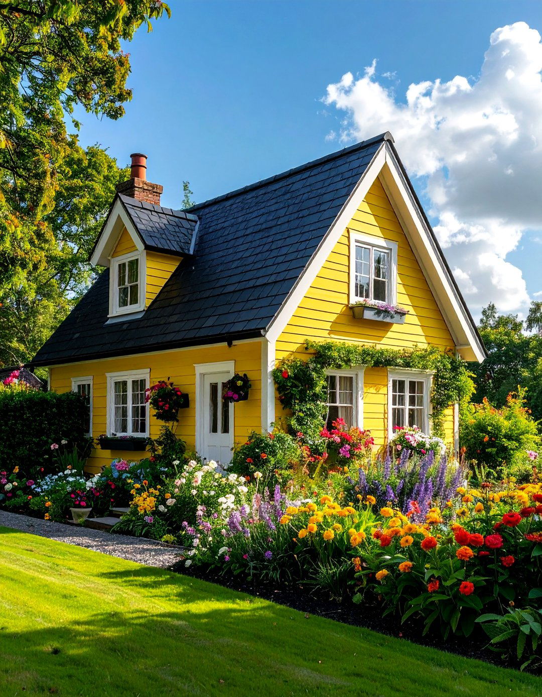 Cottage Style House With a Textured Black Composite Roof - 25 Houses With Black Roofs for Sleek & Sophisticated Designs