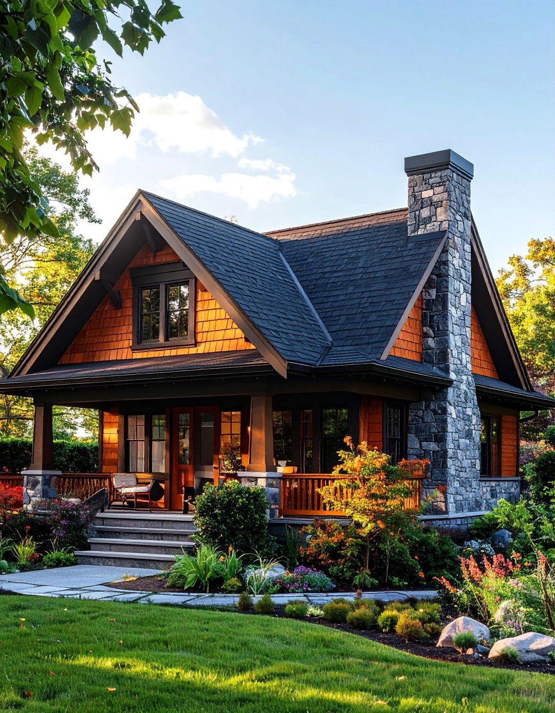 Craftsman Bungalow With a Dark Charcoal Roof - 25 Houses With Black Roofs for Sleek & Sophisticated Designs