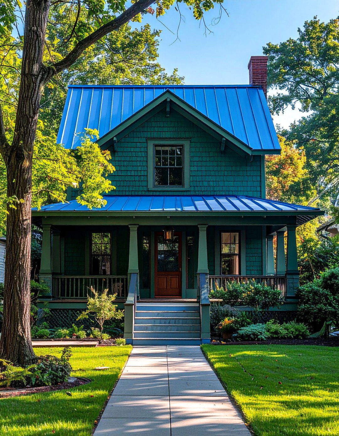 Craftsman Home with a Federal Blue Metal Roof - 25 Houses With Blue Metal Roofs for Modern & Timeless