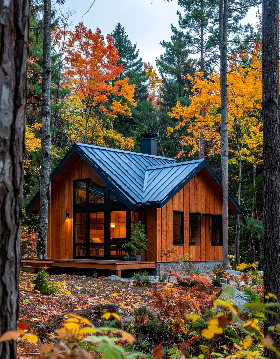 Dark Blue Metal Roof with Natural Wood Siding - 25 Houses With Blue Metal Roofs for Modern & Timeless