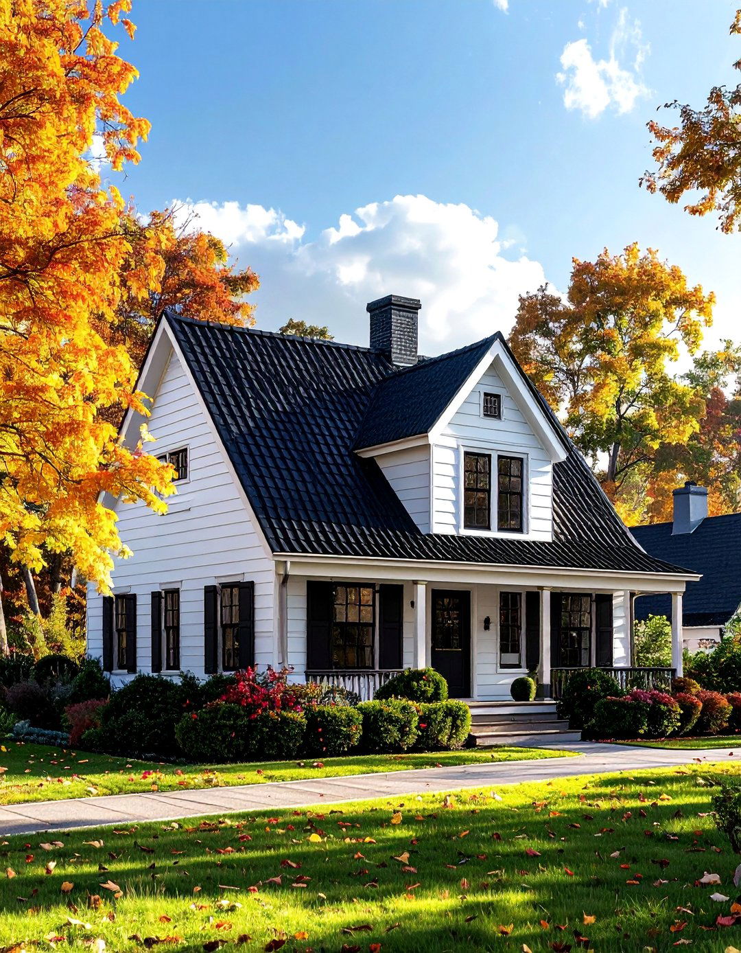 Dutch Colonial House With a Gambrel Black Roof - 25 Houses With Black Roofs for Sleek & Sophisticated Designs
