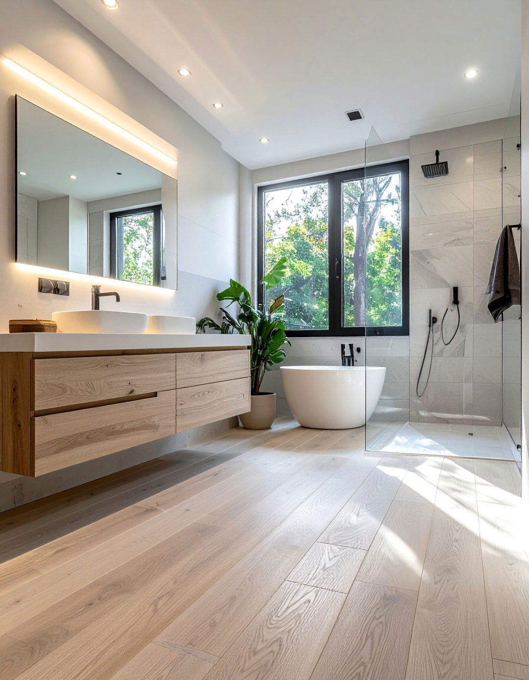 Engineered White Oak Installation - 25 Ideas for Wood Floors in Bathrooms -Style & Durability
