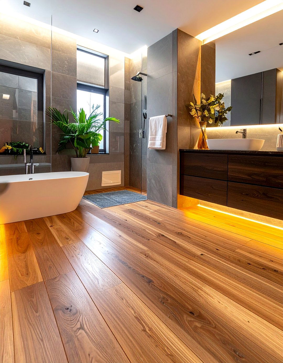 Heated Floor Wood Combinations - 25 Ideas for Wood Floors in Bathrooms -Style & Durability