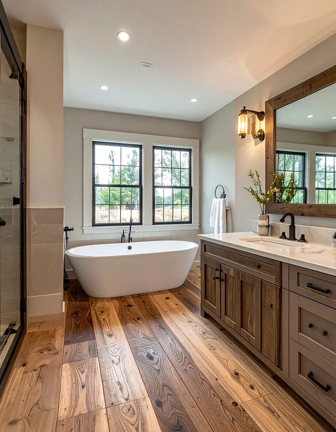 Hickory Rustic Bathroom Design - 25 Ideas for Wood Floors in Bathrooms -Style & Durability