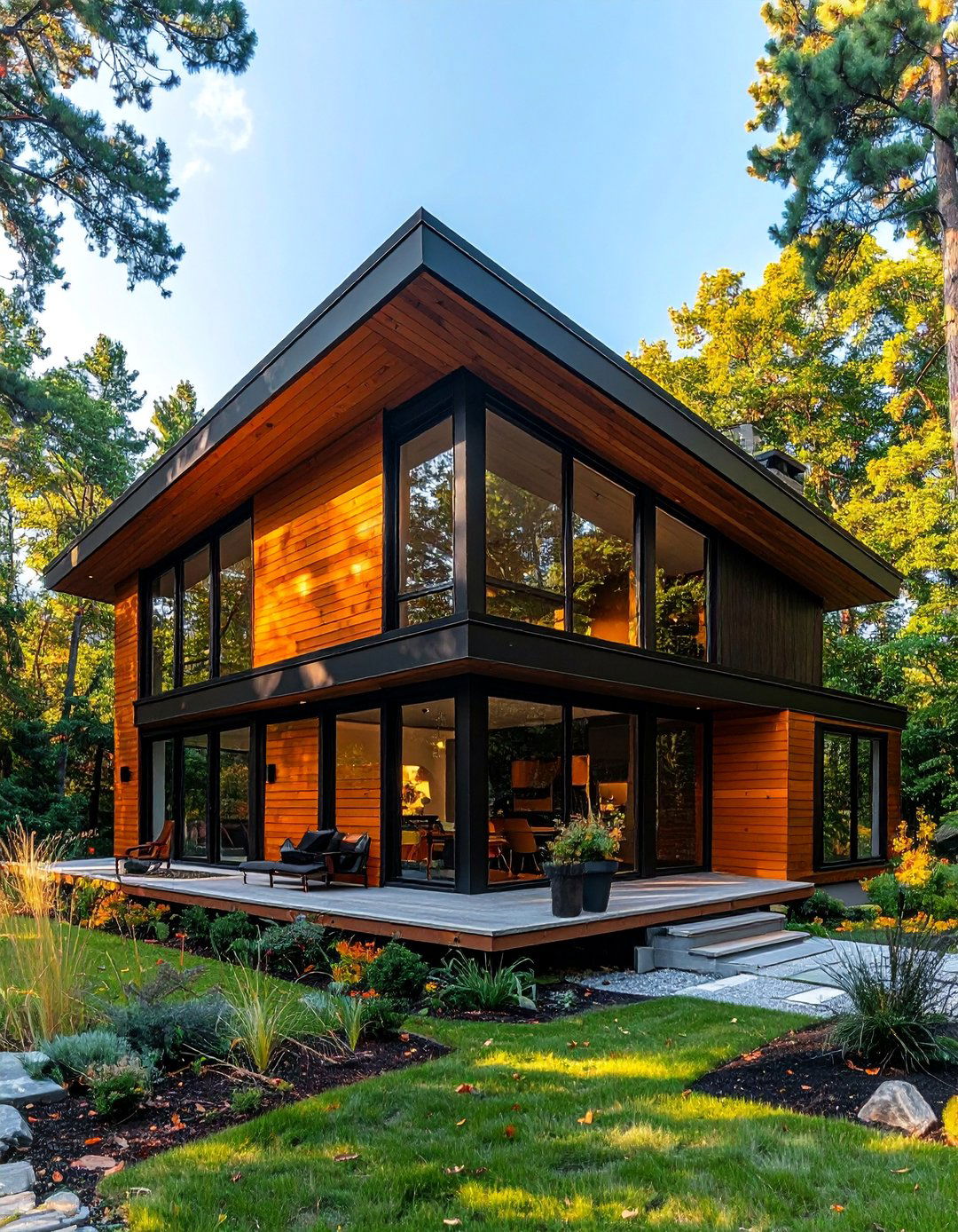 Mid Century Modern House With a Low Pitch Black Roof - 25 Houses With Black Roofs for Sleek & Sophisticated Designs