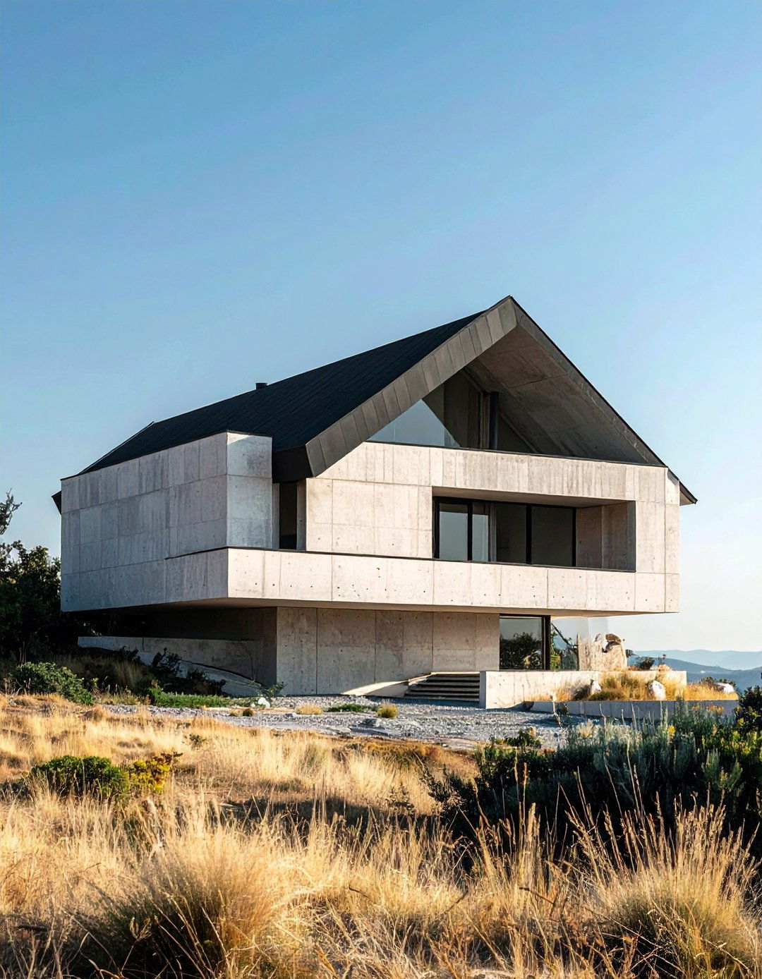 Minimalist Concrete House With a Sleek Black Roof - 25 Houses With Black Roofs for Sleek & Sophisticated Designs