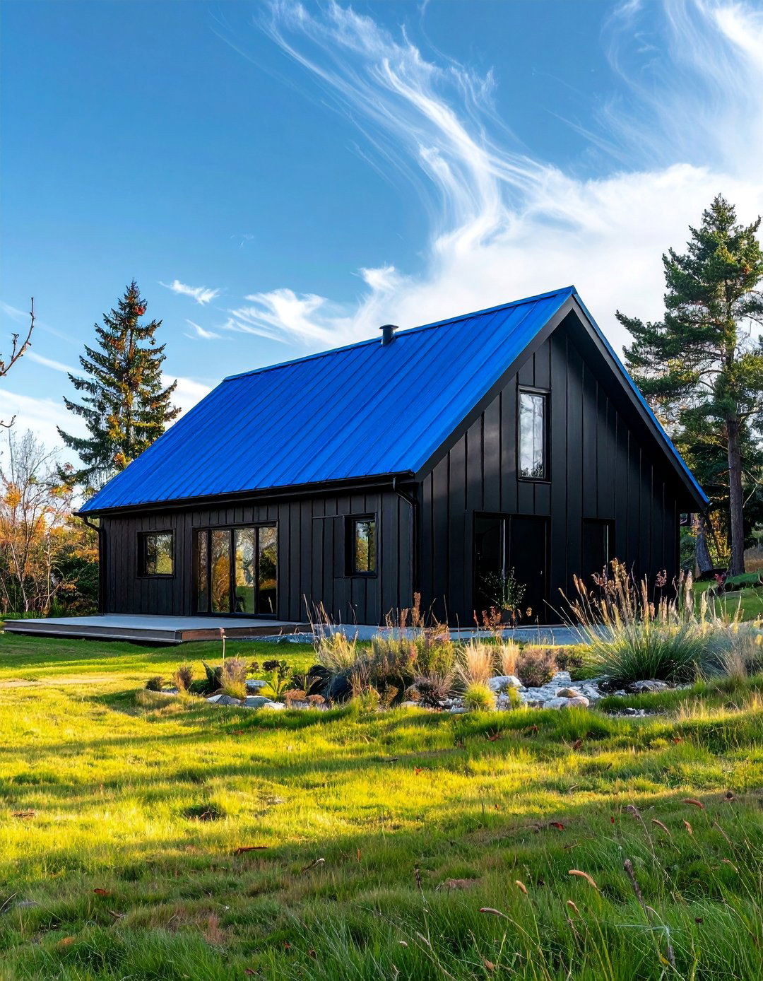 Minimalist House with a Bold Blue Metal Roof - 25 Houses With Blue Metal Roofs for Modern & Timeless