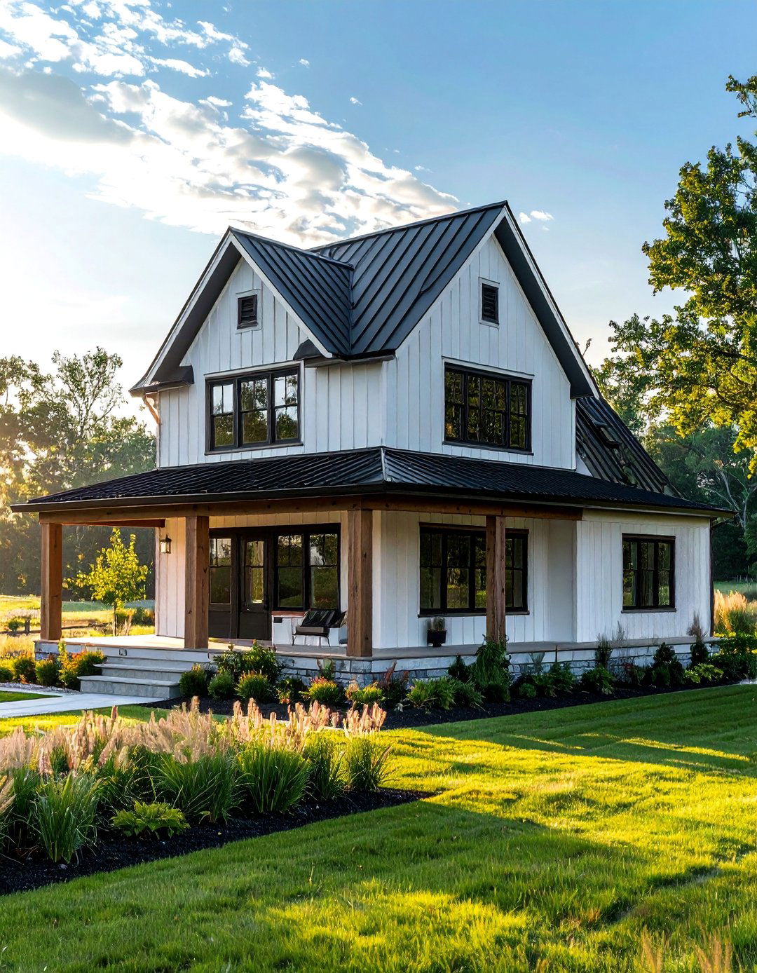 Modern Farmhouse With a Black Metal Roof - 25 Houses With Black Roofs for Sleek & Sophisticated Designs