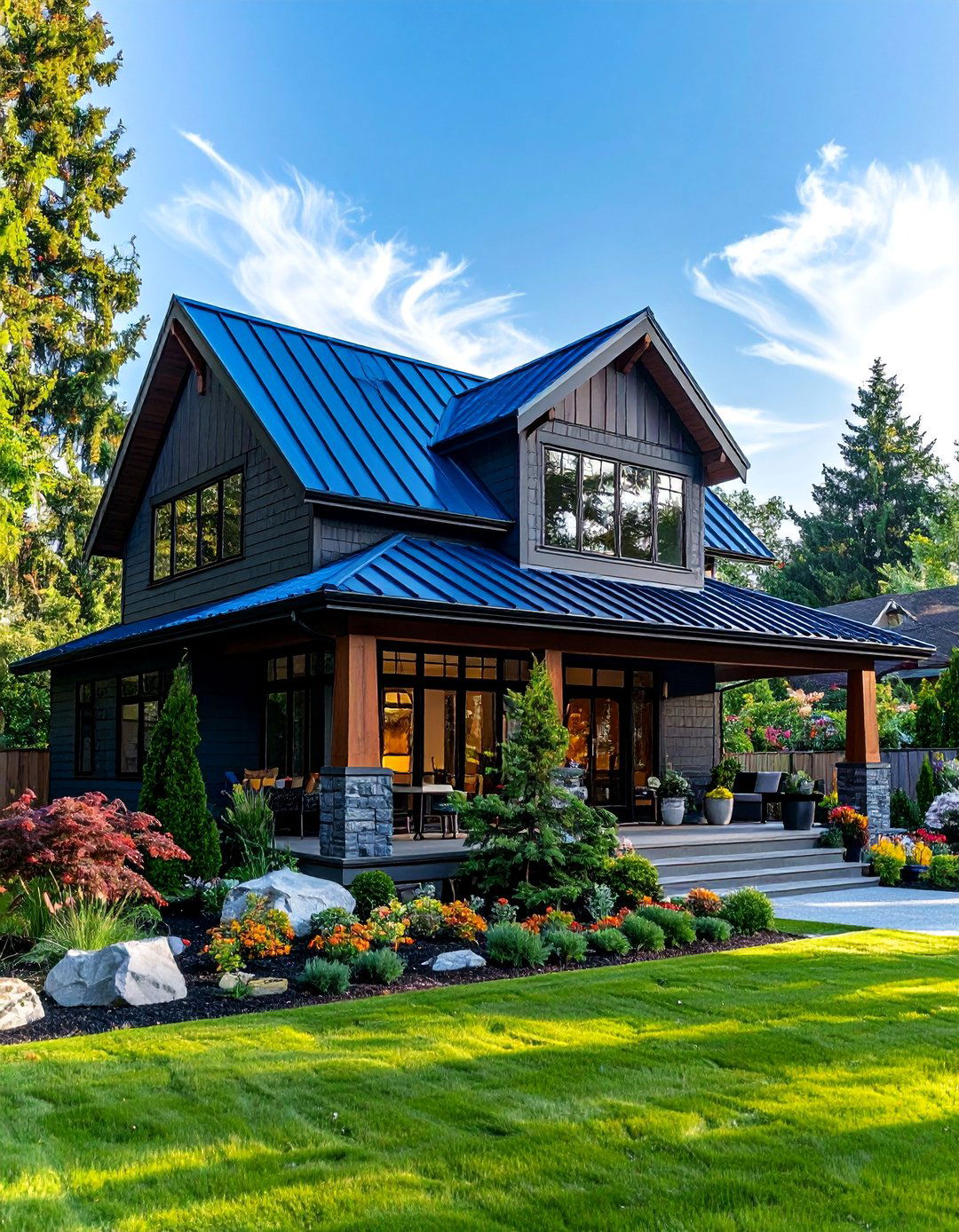 Modern Gray House with a Slate Blue Metal Roof - 25 Houses With Blue Metal Roofs for Modern & Timeless