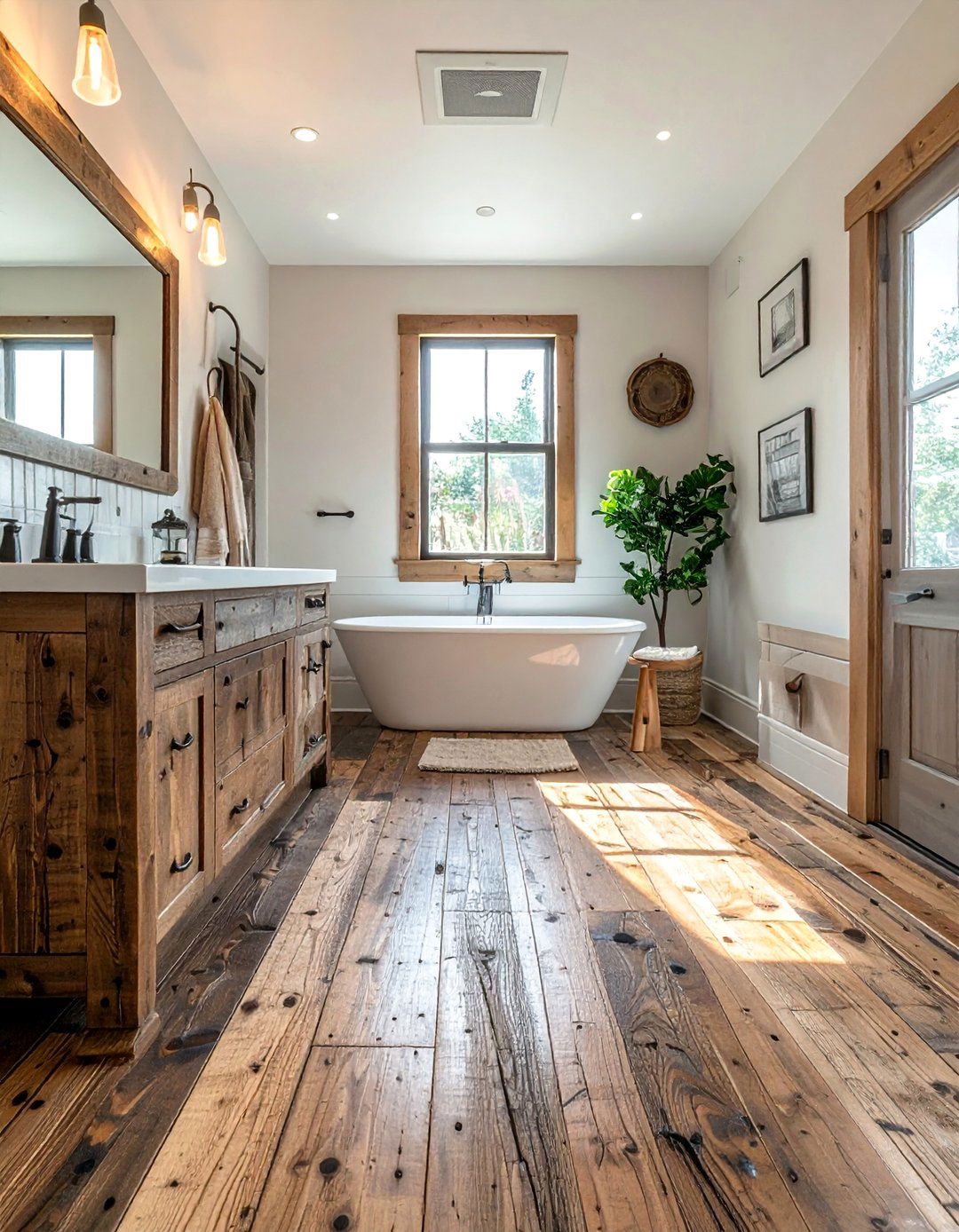 Reclaimed Wood Character Flooring - 25 Ideas for Wood Floors in Bathrooms -Style & Durability