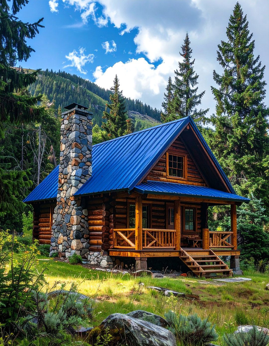 Rustic Cabin with a Deep Blue Metal Roof - 25 Houses With Blue Metal Roofs for Modern & Timeless
