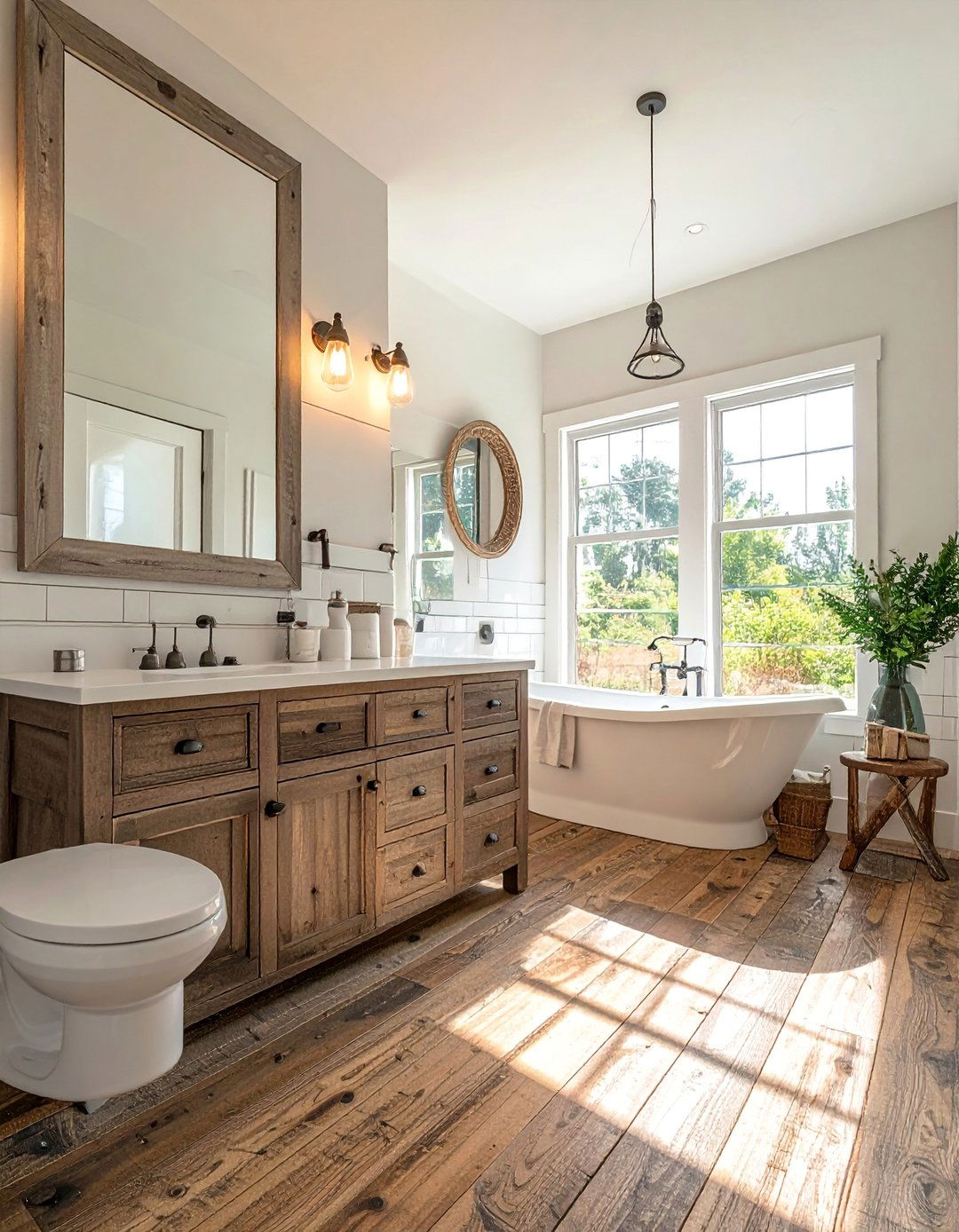 Rustic Plank Farmhouse Style - 25 Ideas for Wood Floors in Bathrooms -Style & Durability