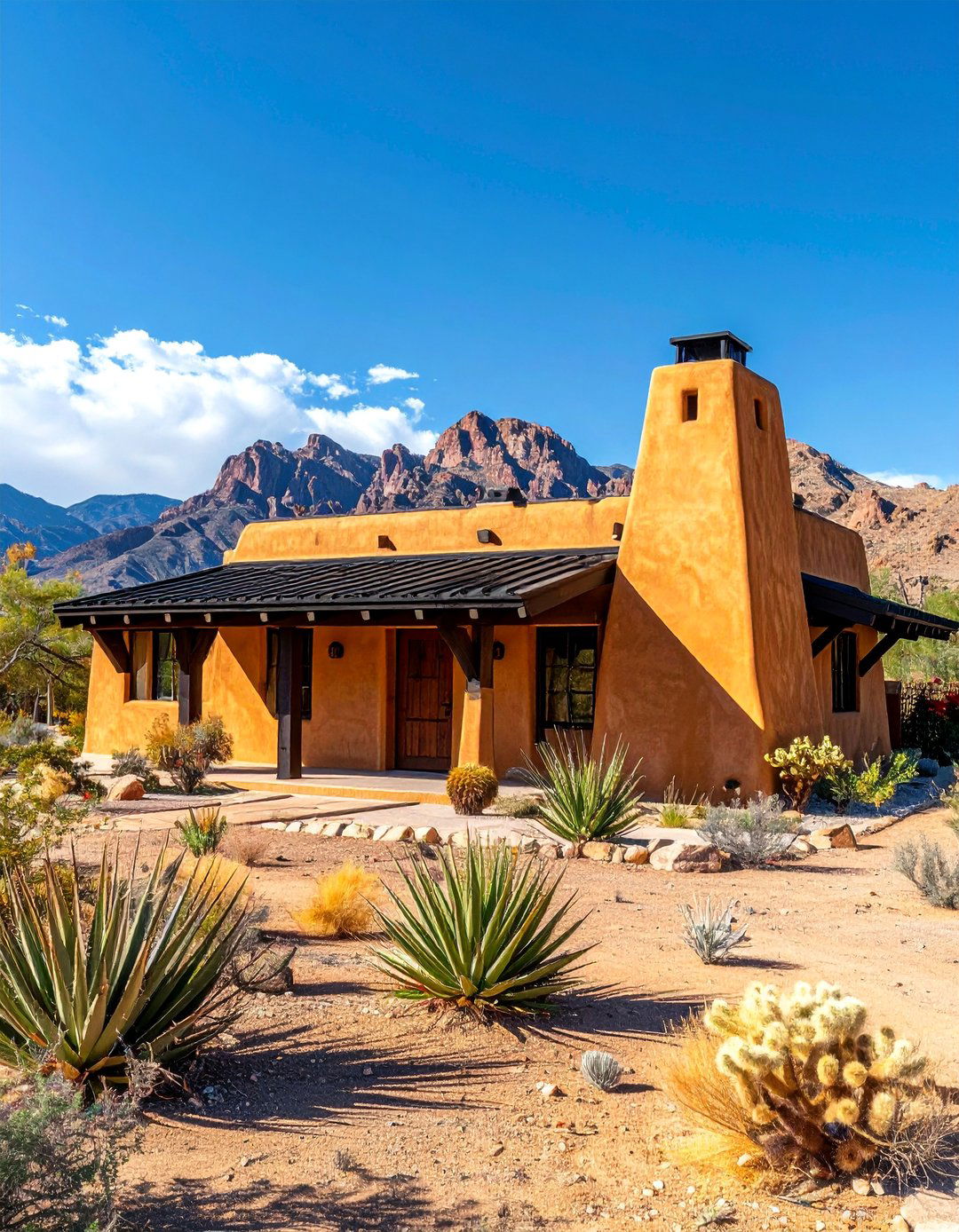 Southwestern Adobe House With a Flat Black Parapet Roof - 25 Houses With Black Roofs for Sleek & Sophisticated Designs
