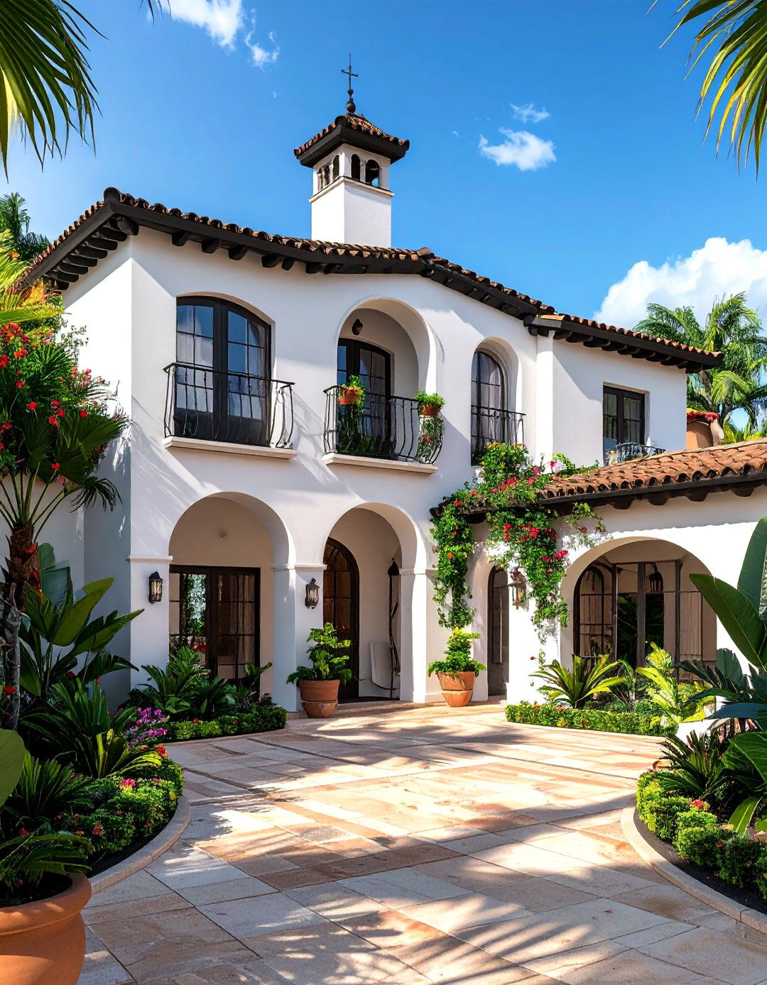 Spanish Style Villa With Black Barrel Tile Roofs - 25 Houses With Black Roofs for Sleek & Sophisticated Designs