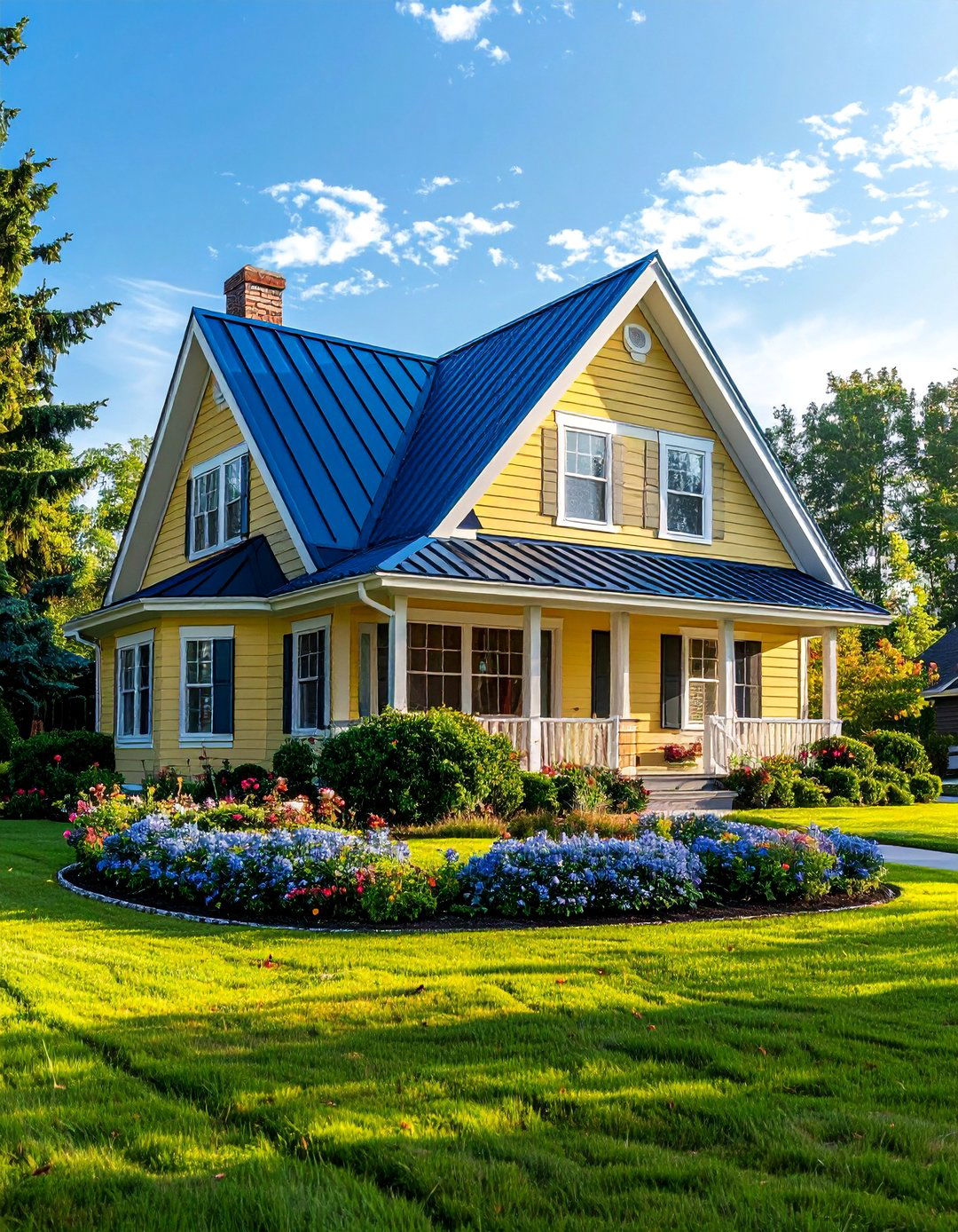 Suburban Home with a Blue Metal Roof and Dormer Windows - 25 Houses With Blue Metal Roofs for Modern & Timeless