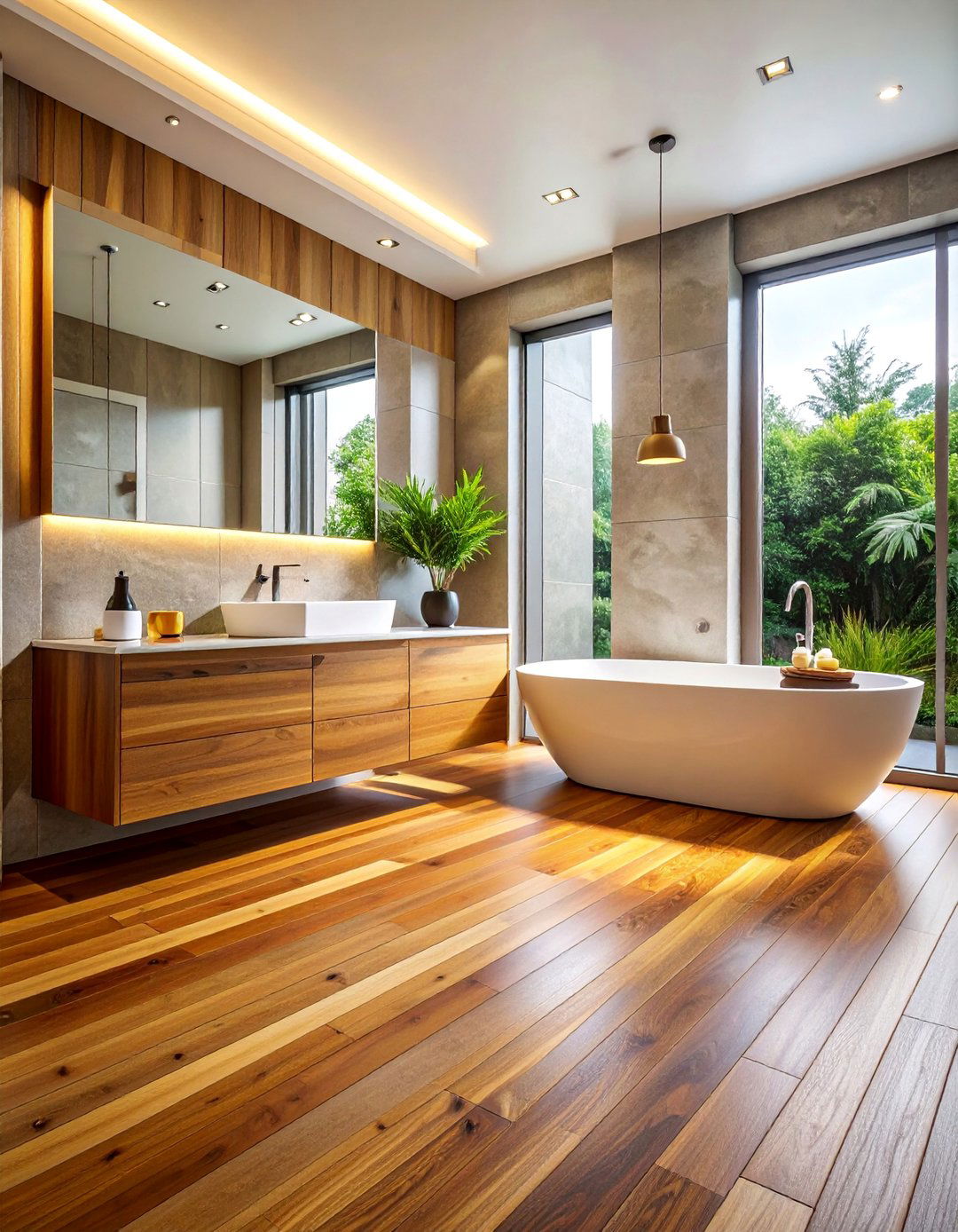 Teak Wood Luxury Flooring - 25 Ideas for Wood Floors in Bathrooms -Style & Durability