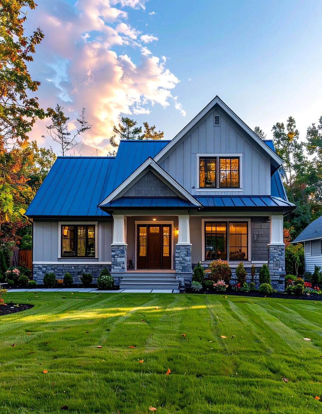 Transitional Architecture with a Timeless Blue Metal Roof - 25 Houses With Blue Metal Roofs for Modern & Timeless