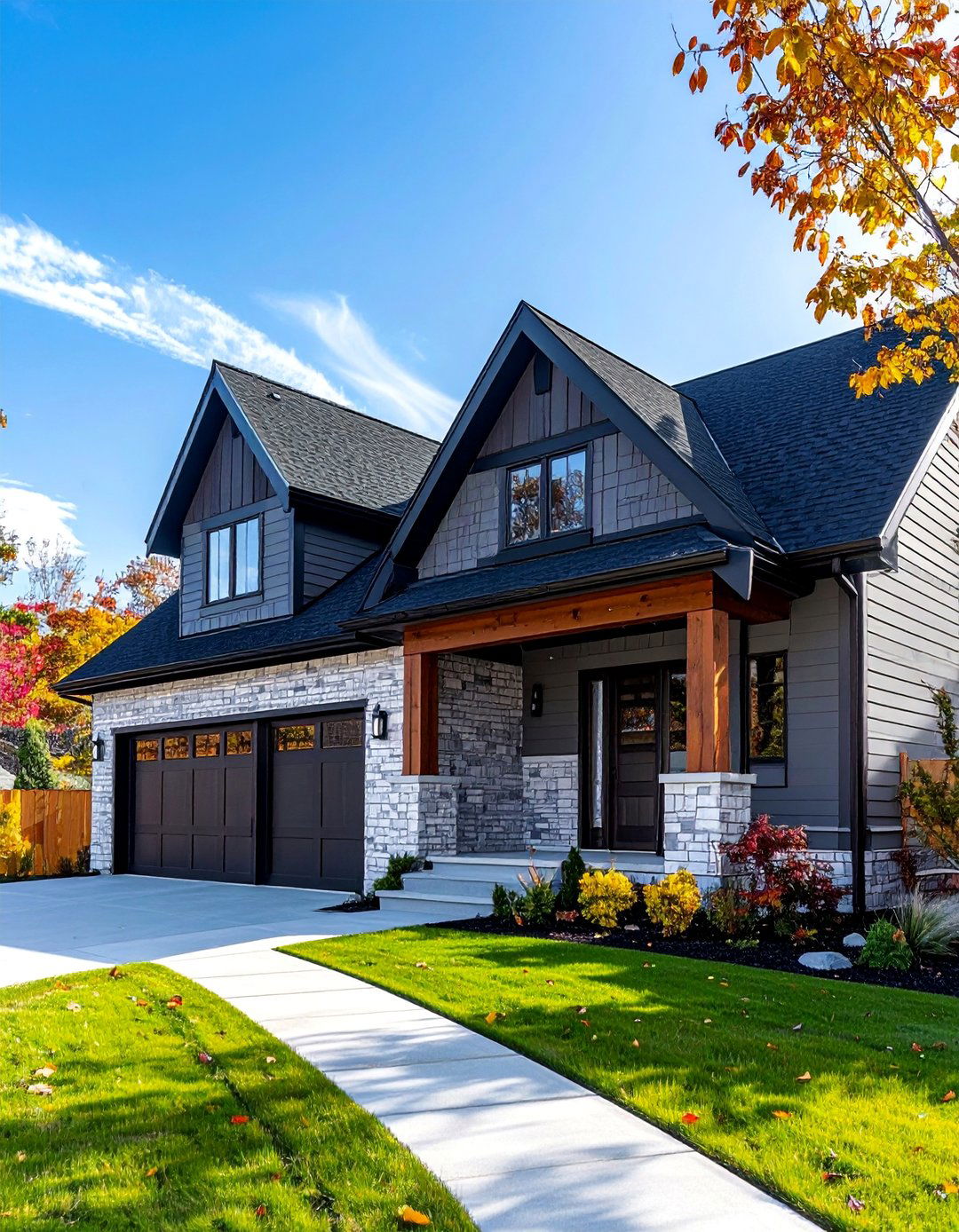 Transitional House With a Black Roof and Mixed Materials - 25 Houses With Black Roofs for Sleek & Sophisticated Designs