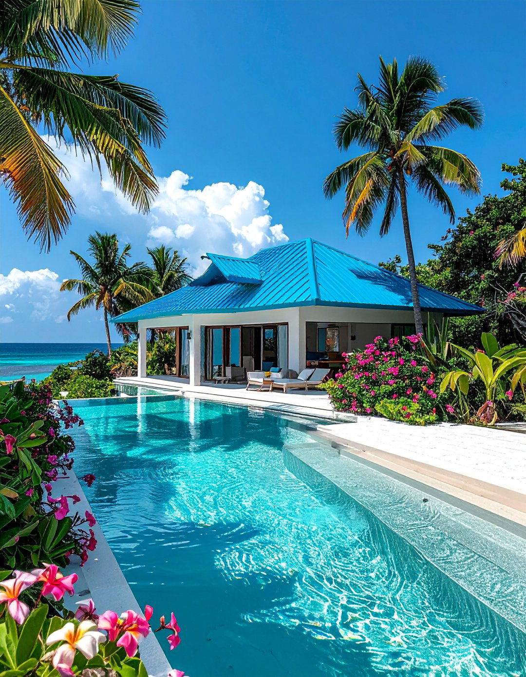 Tropical Villa with a Turquoise Blue Metal Roof - 25 Houses With Blue Metal Roofs for Modern & Timeless