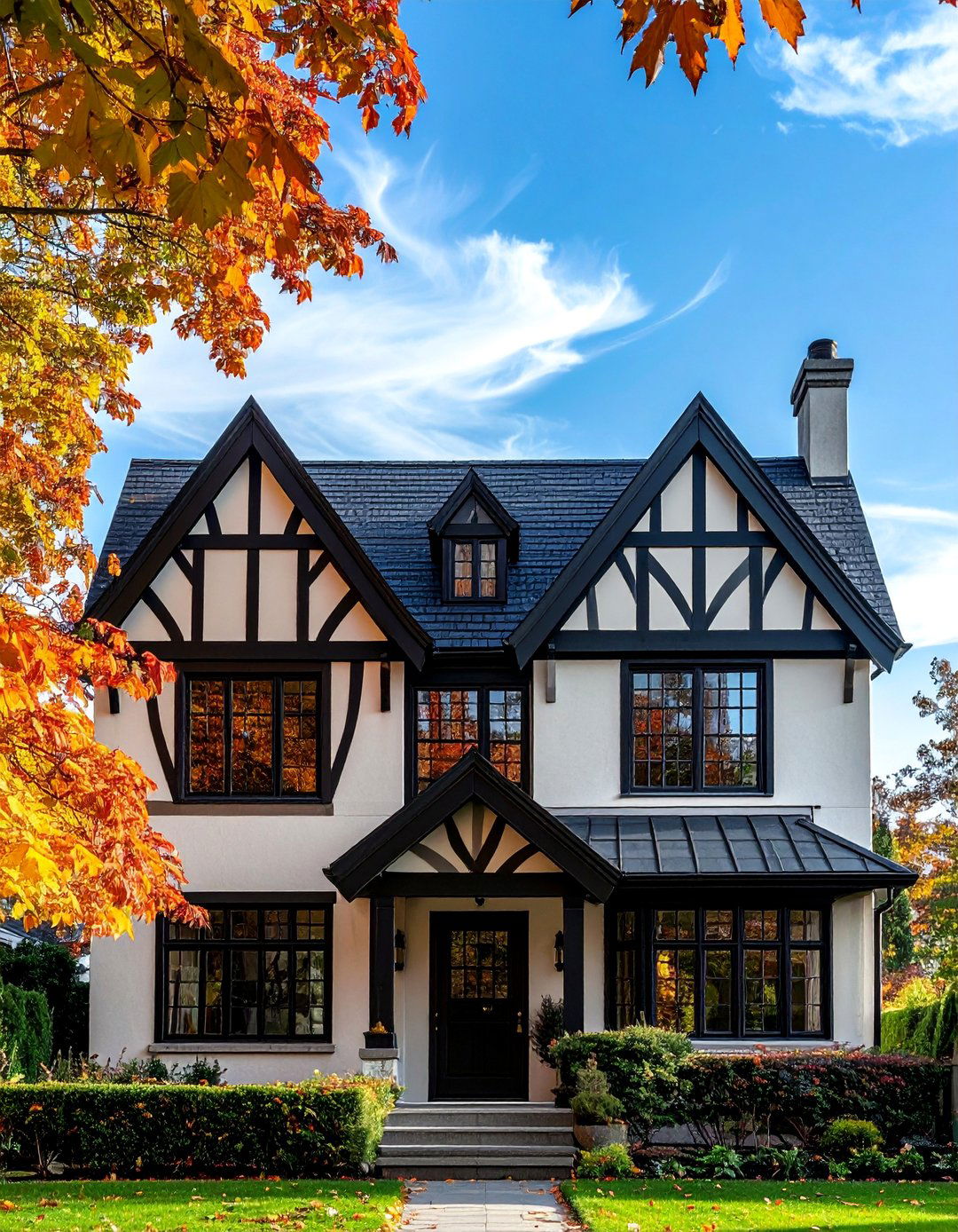 Tudor Style House With a Black Slate Roof - 25 Houses With Black Roofs for Sleek & Sophisticated Designs