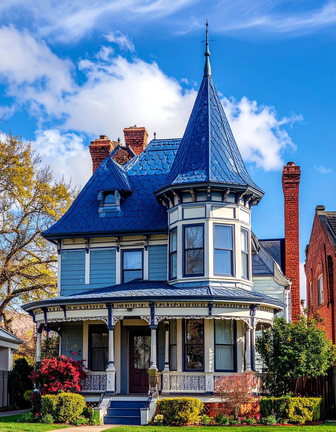 Victorian Home with a Patterned Blue Metal Roof - 25 Houses With Blue Metal Roofs for Modern & Timeless